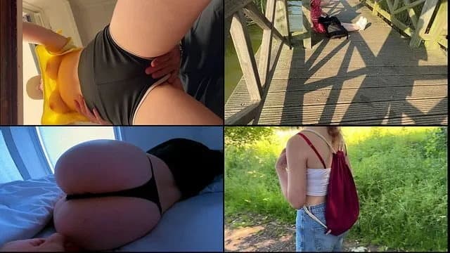 Less Overstimulating Quadruple Screen Compilation of Perky College Teens Fuck poster