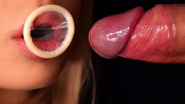Close Up: Horny Condom Blowjob! She Broke the Condom and got all Cum in Mouth poster