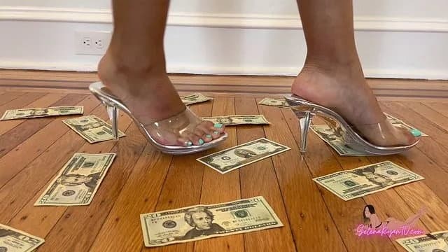 Latina Feet in Heels: Pretty Pedicured Toes Walking on Cash - Foot Fetish poster